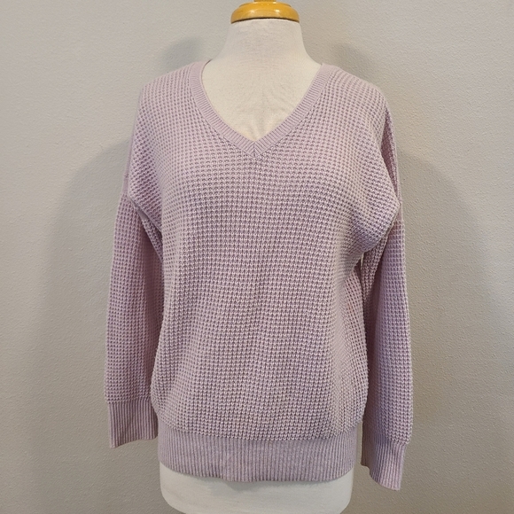 Vince Lilac V-Neck Waffle Knit Wool Cashmere Sweater - Picture 3 of 7